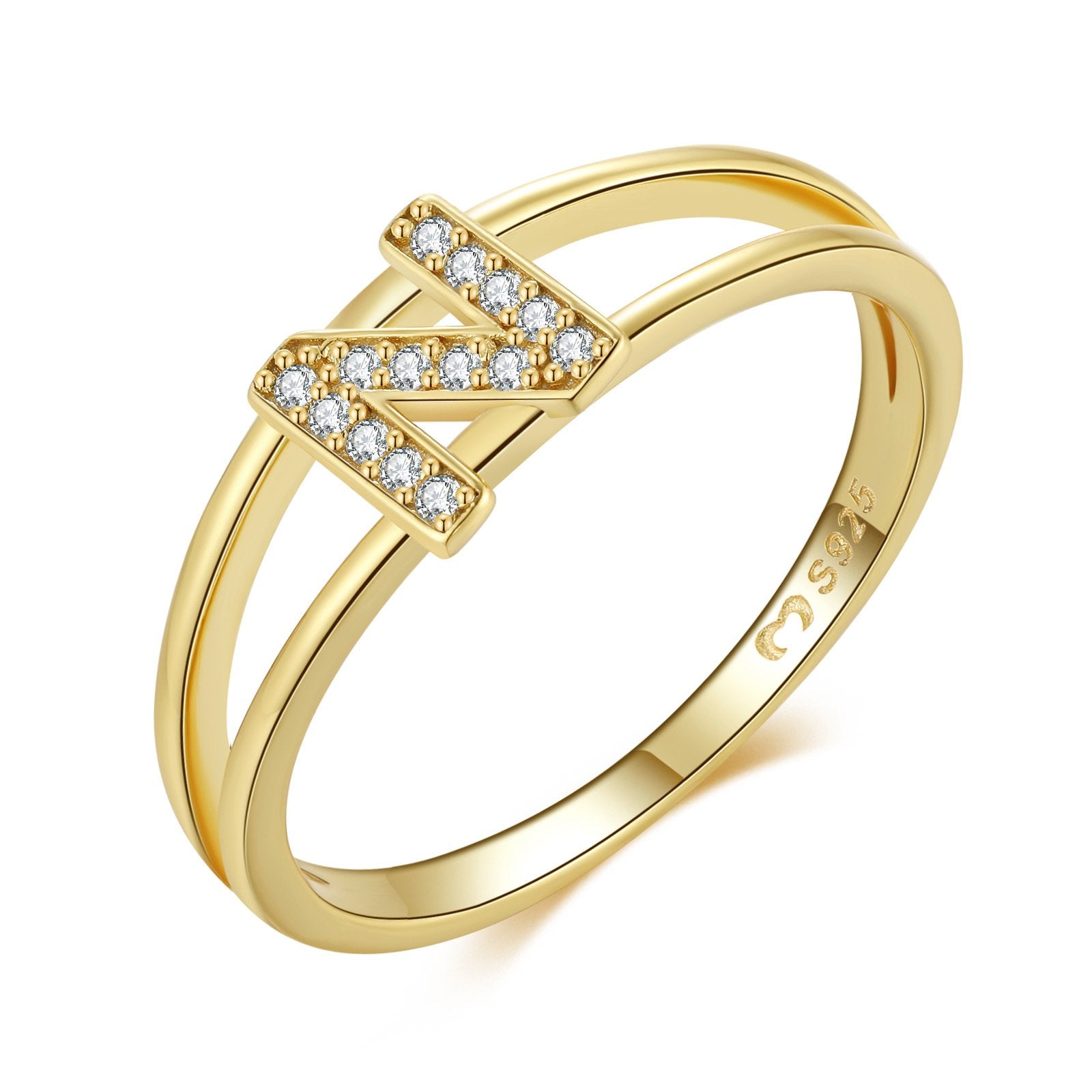 Bague "Golden Initiale" ~ Argent Sterling
