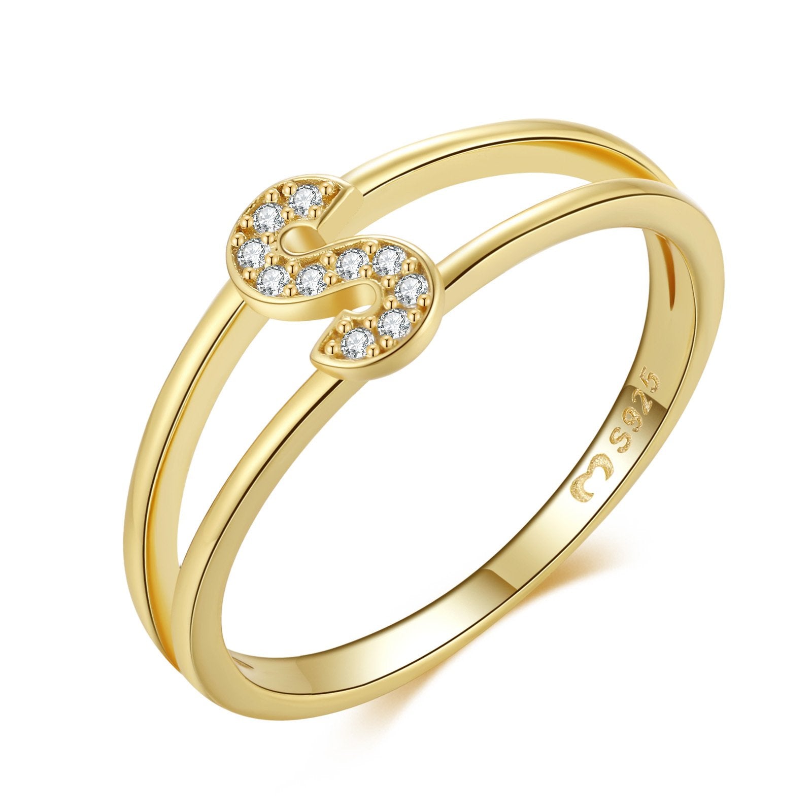 Bague "Golden Initiale" ~ Argent Sterling