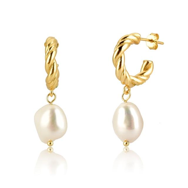 Boucles "Wavy Pearl" ~ Argent Sterling