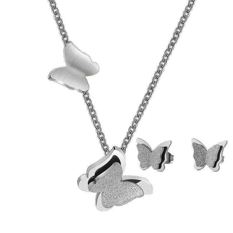 Collier "Papillons" ~ Rose/Argent