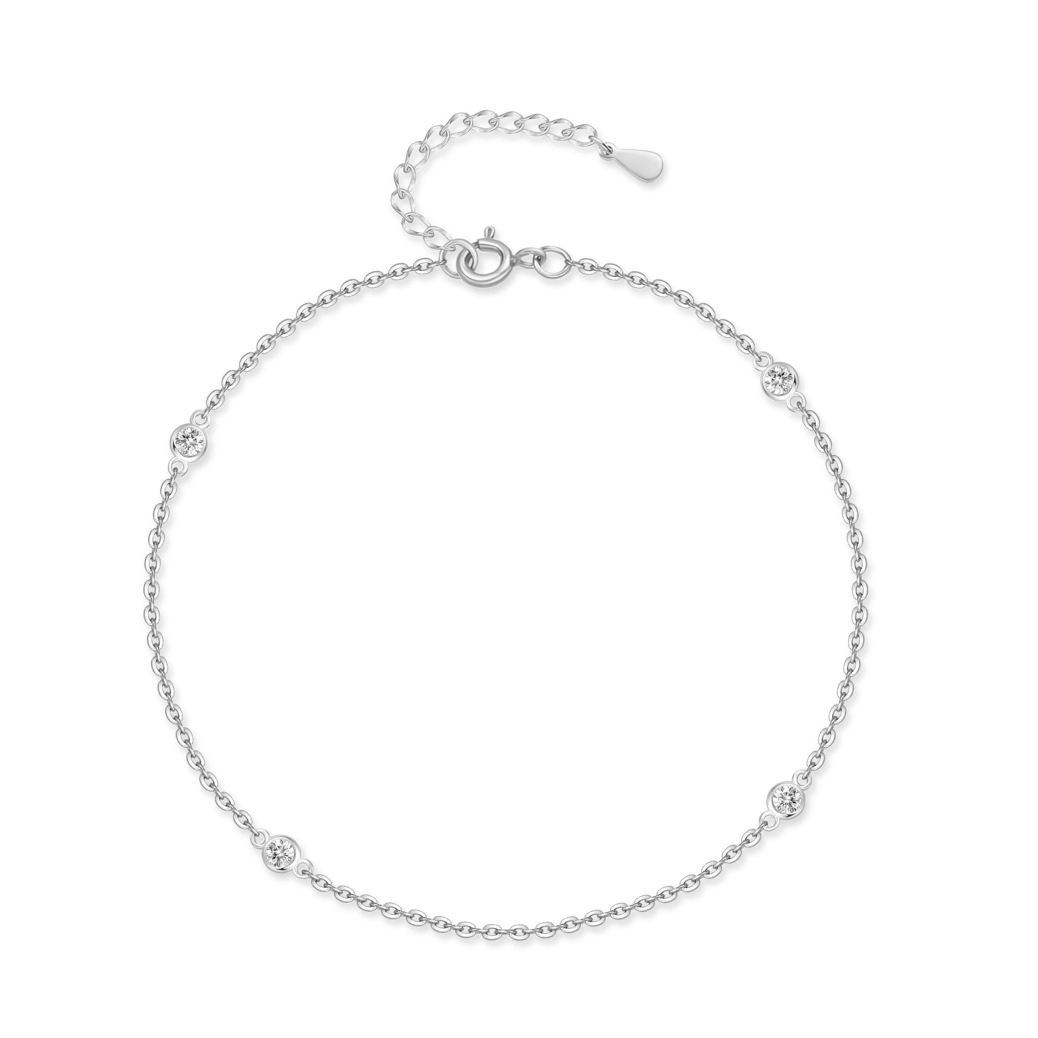 Bracelet de cheville "Diamants" ~ Argent Sterling